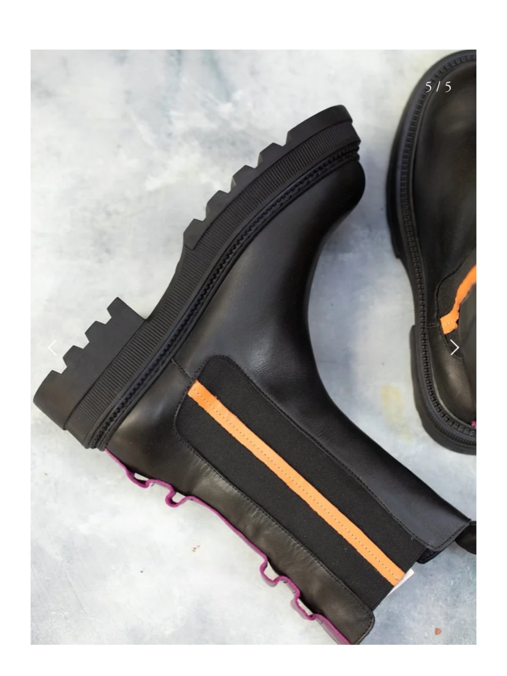 Luukaa Boots Black Leather Chelsea Boot with Orange Stripe - Women